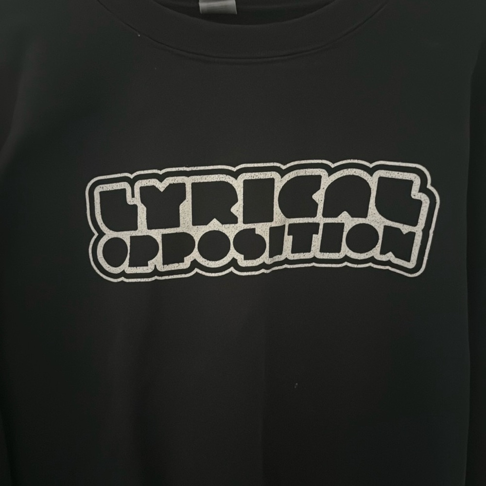 Lyrical Opposition Black Sweater Size L Gildan Heavy Blend